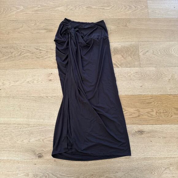 Showpo - Lalisa Draped Side Split Midi Skirt in Chocolate Brown/Black - Picture 1 of 6